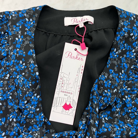 NWT Parker Smock 3/4 Long Sleeve Jasmine Blue Floral Blouse - Picture 3 of 6